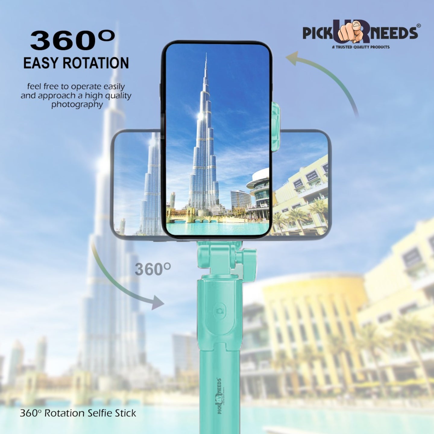 Pick Ur Needs Best Quality Flash Light Tripod with Amazing Detachable Remote Bluetooth Selfie Stick  (Blue, Remote Included)